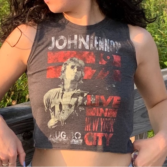 Tops - John Lennon Cropped Muscle Tank Band Tee Concert